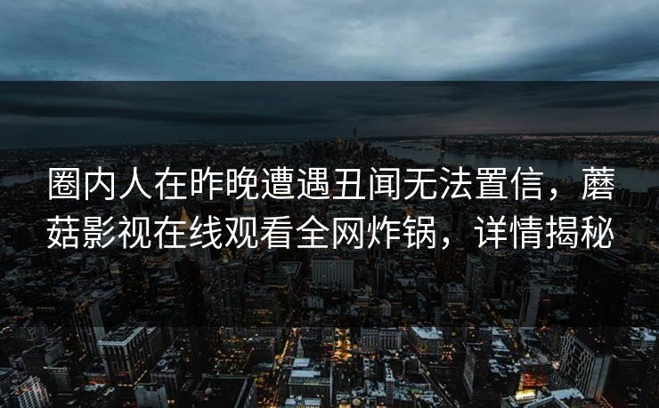 圈内人在昨晚遭遇丑闻无法置信，蘑菇影视在线观看全网炸锅，详情揭秘