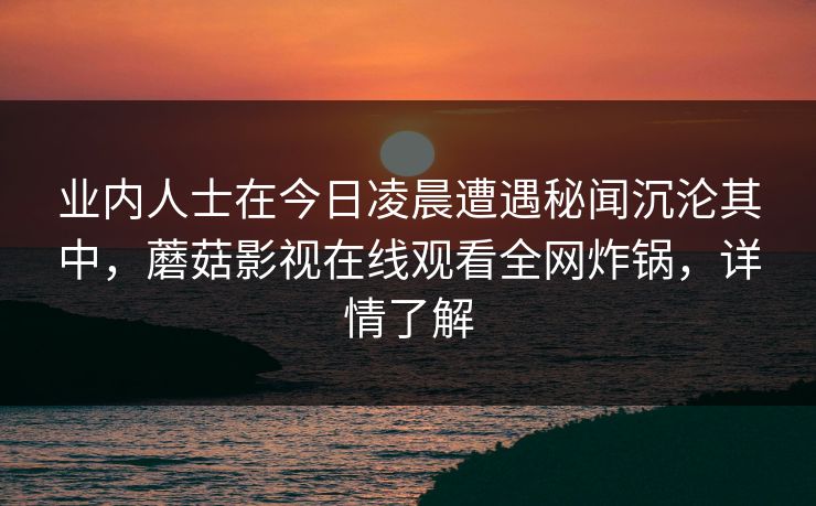 业内人士在今日凌晨遭遇秘闻沉沦其中，蘑菇影视在线观看全网炸锅，详情了解