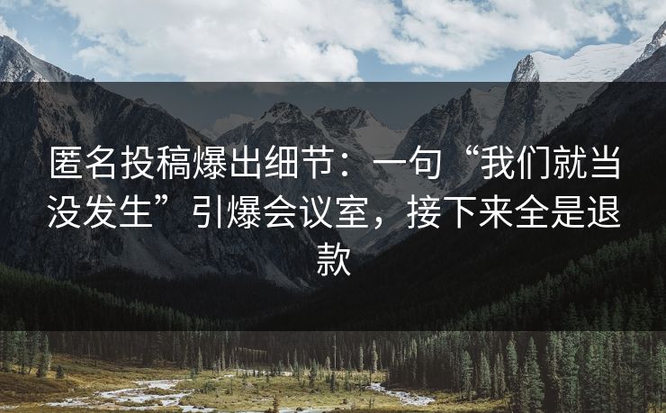匿名投稿爆出细节:一句“我们就当没发生”引爆会议室,接下来全是退款 匿名投稿爆出细节:一句“我们就当没发生”引爆会议室,接下来全是退款